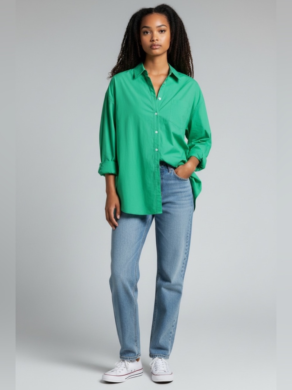 The Frankie Shop Melody Oversized Button Front Shirt Island Green XS/S Women’s